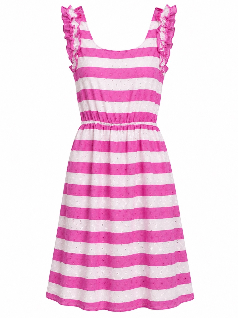 Lilly Pulitzer Pink White Striped Eyelet Ruffle Sleeve Dress Size S